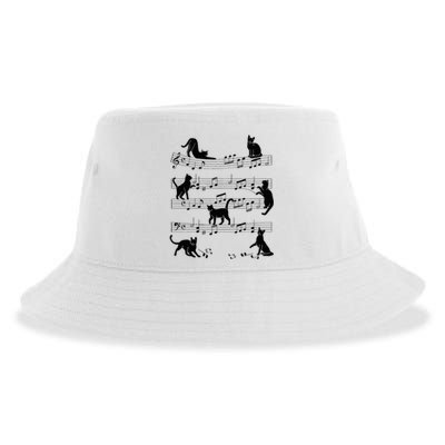 Cat Kitty Playing Music Clef Piano Musician Art Sustainable Bucket Hat