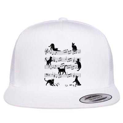 Cat Kitty Playing Music Clef Piano Musician Art Flat Bill Trucker Hat