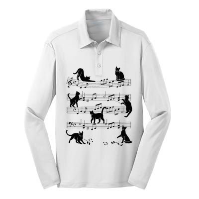 Cat Kitty Playing Music Clef Piano Musician Art Silk Touch Performance Long Sleeve Polo