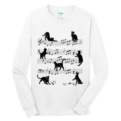 Cat Kitty Playing Music Clef Piano Musician Art Tall Long Sleeve T-Shirt