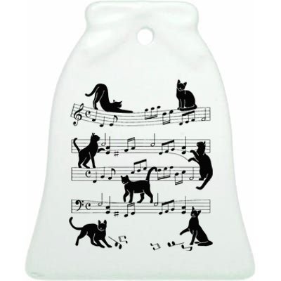 Cat Kitty Playing Music Clef Piano Musician Art Ceramic Bell Ornament