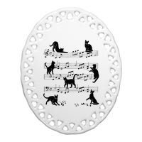 Cat Kitty Playing Music Clef Piano Musician Art Ceramic Oval Ornament