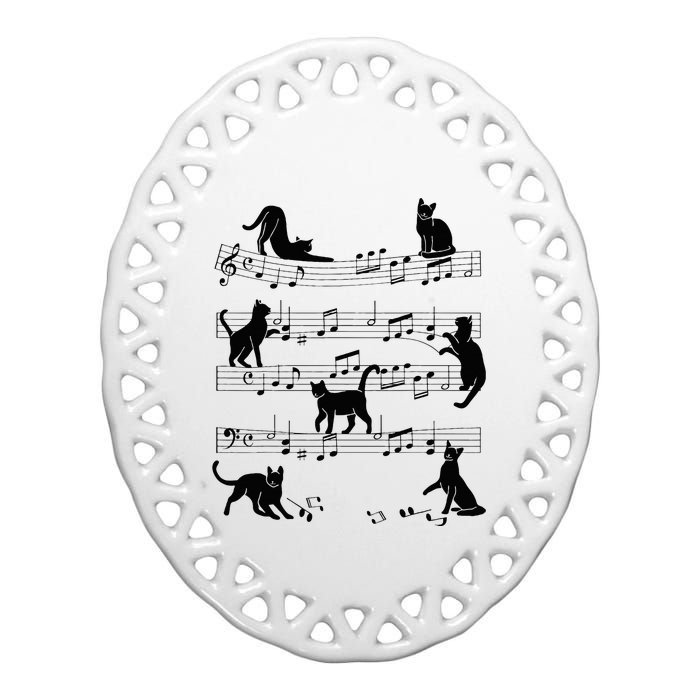 Cat Kitty Playing Music Clef Piano Musician Art Ceramic Oval Ornament