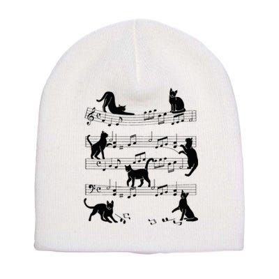 Cat Kitty Playing Music Clef Piano Musician Art Short Acrylic Beanie