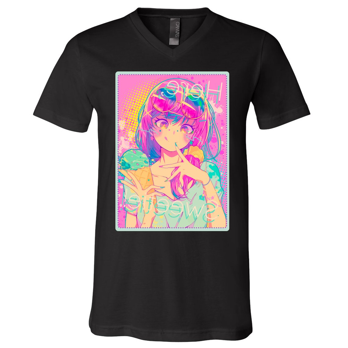 Cute Kawaii Pastel Anime Girl Pop Art Poster V-Neck T-Shirt