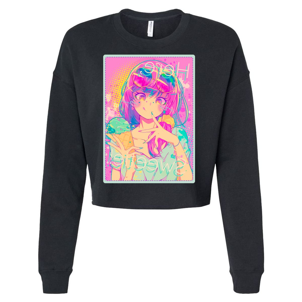 Cute Kawaii Pastel Anime Girl Pop Art Poster Cropped Pullover Crew