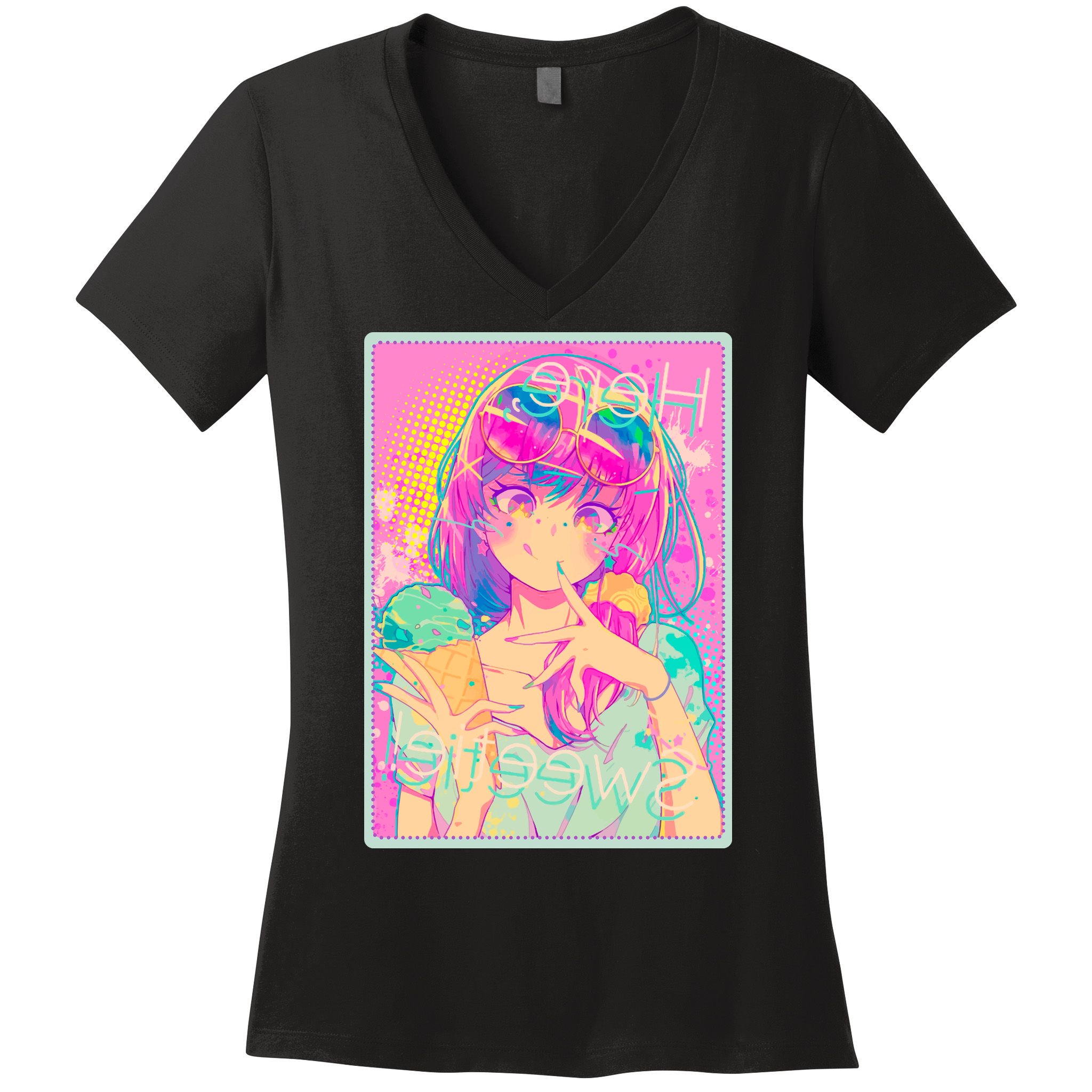 Cute Kawaii Pastel Anime Girl Pop Art Poster Women's V-Neck T-Shirt