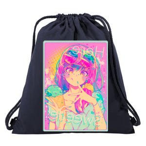 Cute Kawaii Pastel Anime Girl Pop Art Poster Drawstring Bag