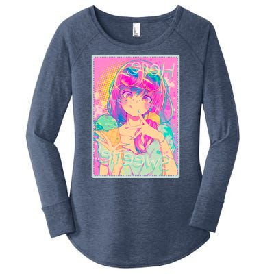 Cute Kawaii Pastel Anime Girl Pop Art Poster Women's Perfect Tri Tunic Long Sleeve Shirt