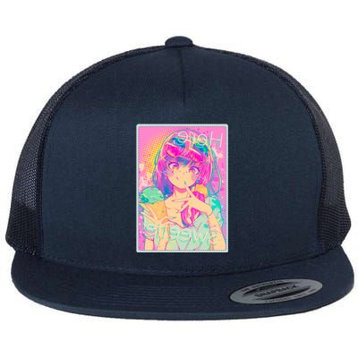 Cute Kawaii Pastel Anime Girl Pop Art Poster Flat Bill Trucker Hat