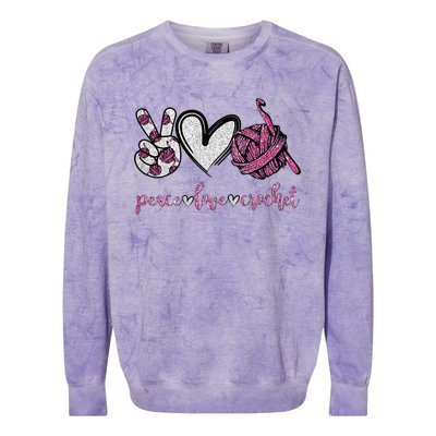 Crochet Knitting Peace Love Crochet Funny Crocheting Colorblast Crewneck Sweatshirt