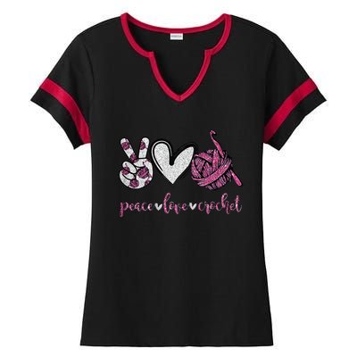 Crochet Knitting Peace Love Crochet Funny Crocheting Ladies Halftime Notch Neck Tee