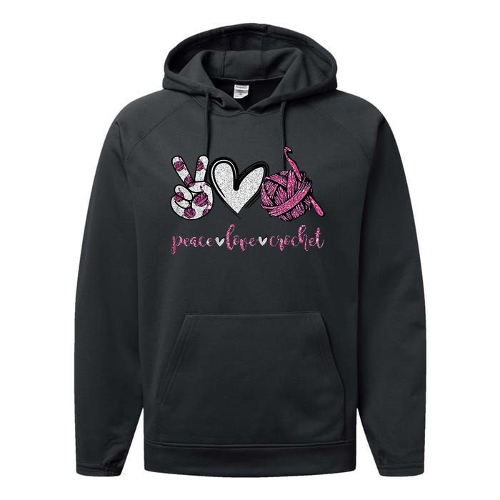 Crochet Knitting Peace Love Crochet Funny Crocheting Performance Fleece Hoodie