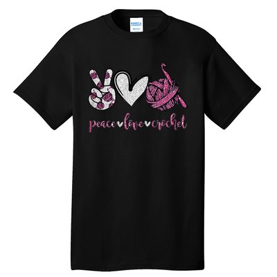 Crochet Knitting Peace Love Crochet Funny Crocheting Tall T-Shirt