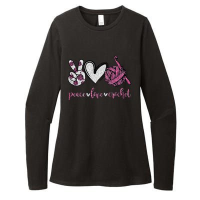 Crochet Knitting Peace Love Crochet Funny Crocheting Womens CVC Long Sleeve Shirt