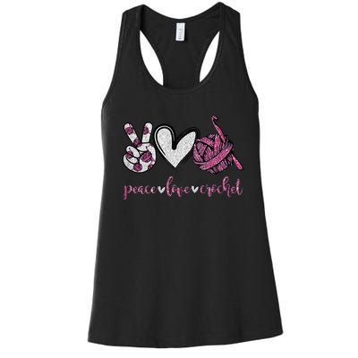 Crochet Knitting Peace Love Crochet Funny Crocheting Women's Racerback Tank