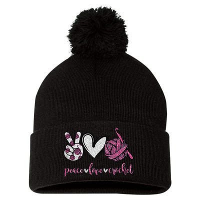 Crochet Knitting Peace Love Crochet Funny Crocheting Pom Pom 12in Knit Beanie