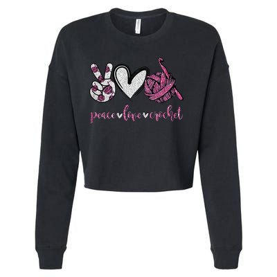 Crochet Knitting Peace Love Crochet Funny Crocheting Cropped Pullover Crew