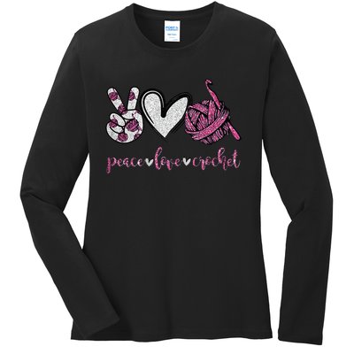 Crochet Knitting Peace Love Crochet Funny Crocheting Ladies Long Sleeve Shirt