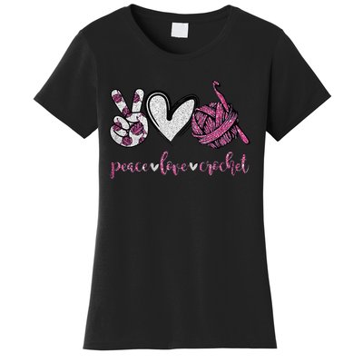 Crochet Knitting Peace Love Crochet Funny Crocheting Women's T-Shirt