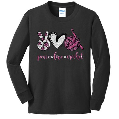 Crochet Knitting Peace Love Crochet Funny Crocheting Kids Long Sleeve Shirt