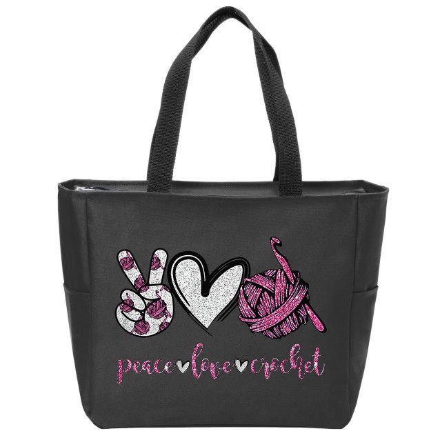 Crochet Knitting Peace Love Crochet Funny Crocheting Zip Tote Bag