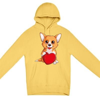 Cute Kawaii Puppies Pet Corgi Dog Valentines Day Gift Premium Pullover Hoodie