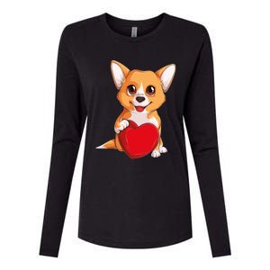 Cute Kawaii Puppies Pet Corgi Dog Valentines Day Gift Womens Cotton Relaxed Long Sleeve T-Shirt