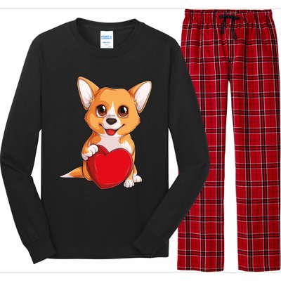 Cute Kawaii Puppies Pet Corgi Dog Valentines Day Gift Long Sleeve Pajama Set