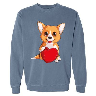 Cute Kawaii Puppies Pet Corgi Dog Valentines Day Gift Garment-Dyed Sweatshirt