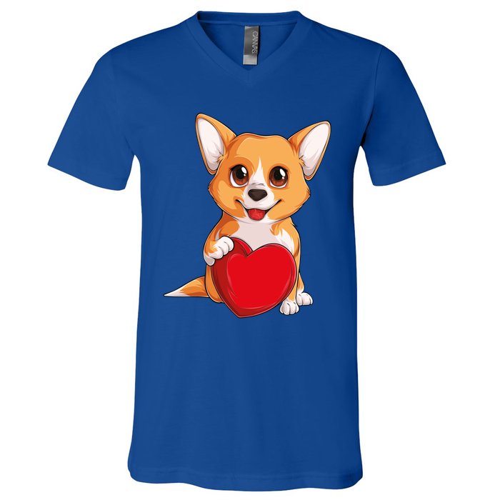 Cute Kawaii Puppies Pet Corgi Dog Valentines Day Gift V-Neck T-Shirt