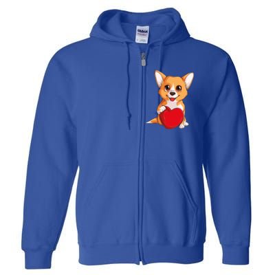 Cute Kawaii Puppies Pet Corgi Dog Valentines Day Gift Full Zip Hoodie