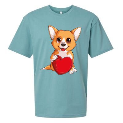 Cute Kawaii Puppies Pet Corgi Dog Valentines Day Gift Sueded Cloud Jersey T-Shirt