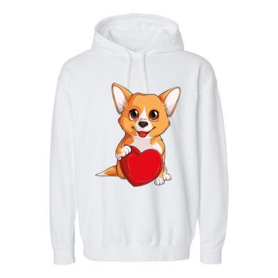 Cute Kawaii Puppies Pet Corgi Dog Valentines Day Gift Garment-Dyed Fleece Hoodie