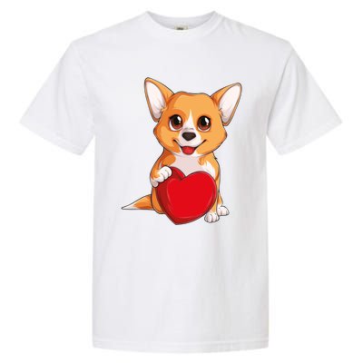 Cute Kawaii Puppies Pet Corgi Dog Valentines Day Gift Garment-Dyed Heavyweight T-Shirt