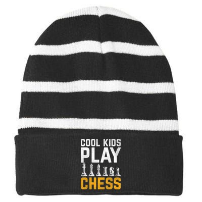 Cool Kids Play Chess Gift Striped Beanie with Solid Band