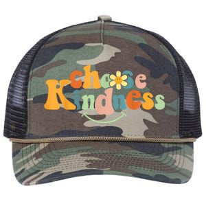 Choose Kindness Retro Groovy Be Kind Inspirationa Retro Rope Trucker Hat Cap