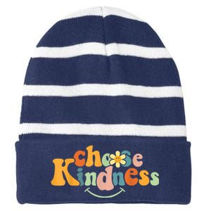 Choose Kindness Retro Groovy Be Kind Inspirationa Striped Beanie with Solid Band