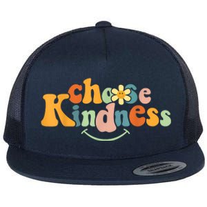 Choose Kindness Retro Groovy Be Kind Inspirationa Flat Bill Trucker Hat