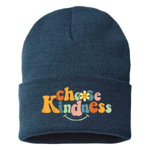 Choose Kindness Retro Groovy Be Kind Inspirationa Sustainable Knit Beanie