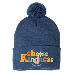 Choose Kindness Retro Groovy Be Kind Inspirationa Pom Pom 12in Knit Beanie