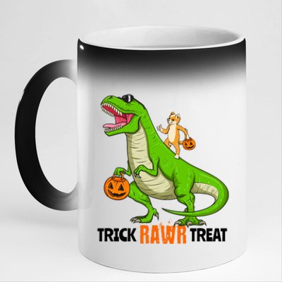 Cat Kitty Riding T Rex Dinosaur Halloween Trick Rawr Treat Meaningful Gift 11oz Black Color Changing Mug