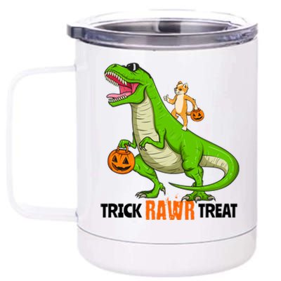 Cat Kitty Riding T Rex Dinosaur Halloween Trick Rawr Treat Meaningful Gift 12 oz Stainless Steel Tumbler Cup