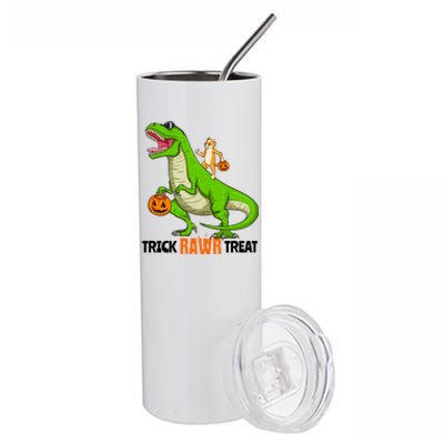 Cat Kitty Riding T Rex Dinosaur Halloween Trick Rawr Treat Meaningful Gift Stainless Steel Tumbler