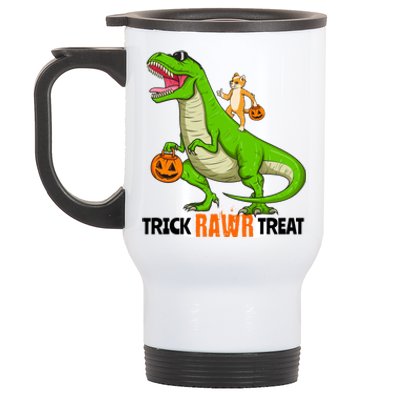 Cat Kitty Riding T Rex Dinosaur Halloween Trick Rawr Treat Meaningful Gift Stainless Steel Travel Mug