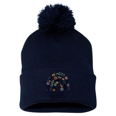 Choose Kindness Rainbow Floral Flower Pom Pom 12in Knit Beanie