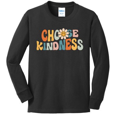 Choose Kindness Retro Groovy Daisy Be Kind Kids Long Sleeve Shirt