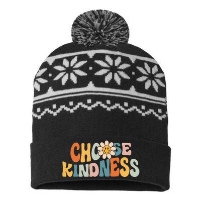 Choose Kindness Retro Groovy Daisy Be Kind Inspirational USA-Made Snowflake Beanie