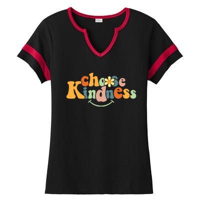 Choose Kindness Retro Groovy Be Kind Inspirational Ladies Halftime Notch Neck Tee