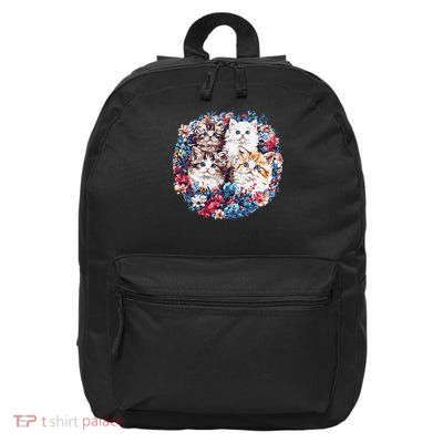 Cute Kittens Surrounded By Flowers 16 in Basic Backpack
